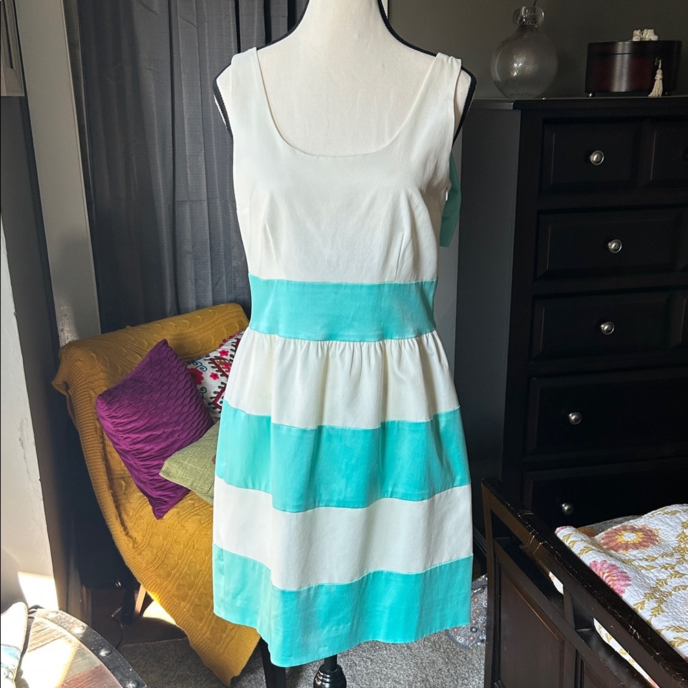 Elegant Sleeveless White and Tiffany Blue Dress